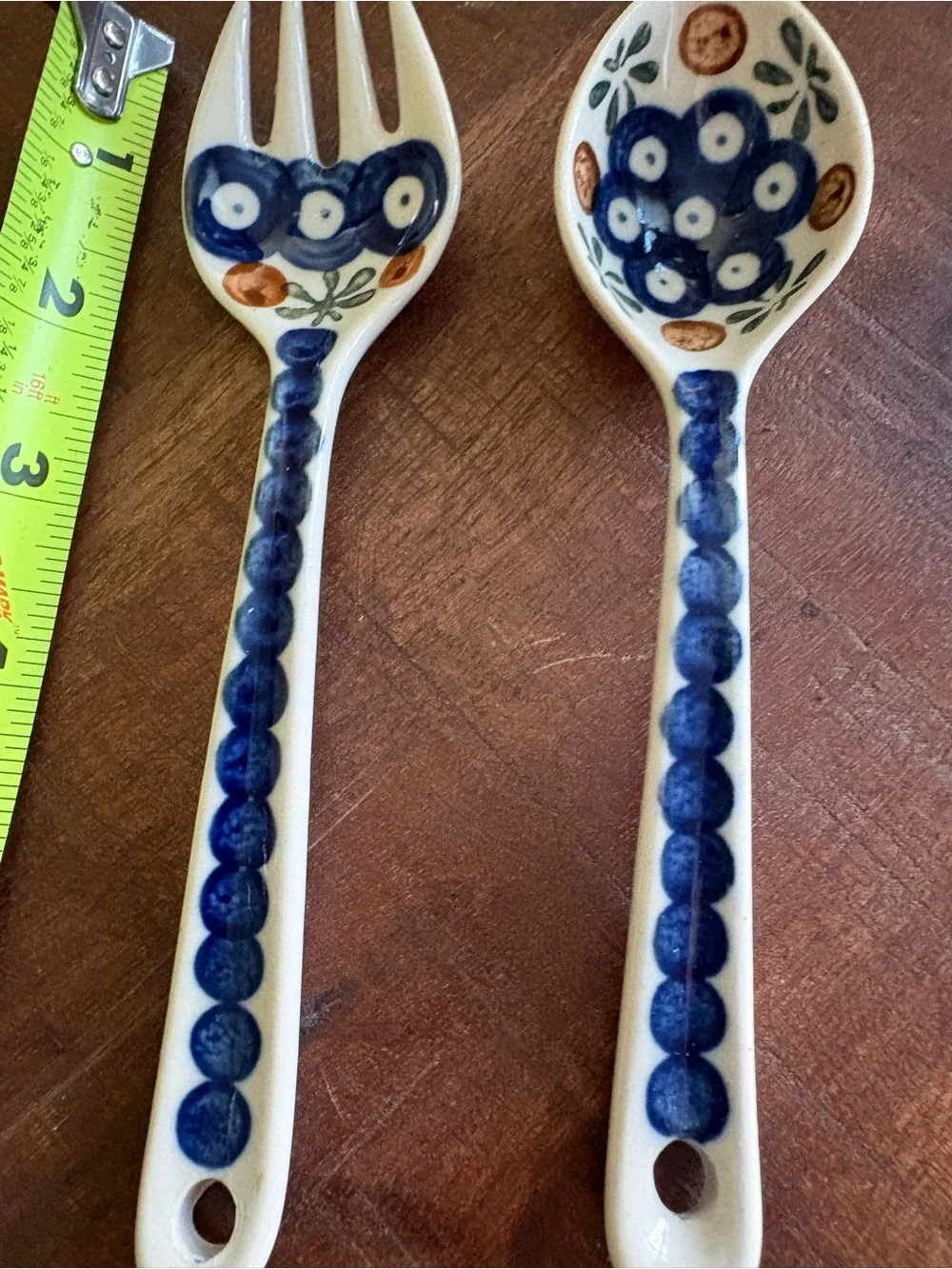 Boleslawiec Polish Pottery Ceramic Serving Fork and Spoon